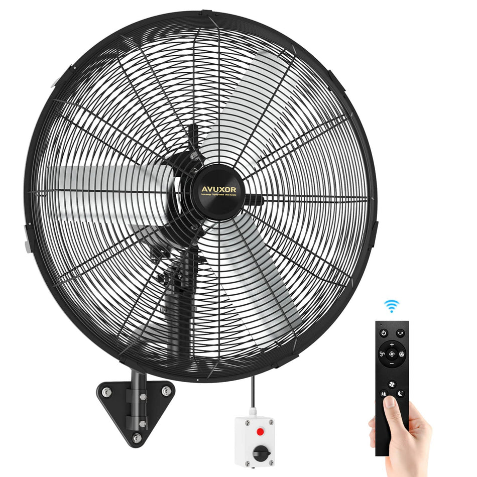 24'' AVUXOR Outdoor Wall Mount Fan, 4 Speed Oscillating Wall Fan with All Sealed Brushless DC Motor, Heavy Duty Industrial Fans, Waterproof Fans
