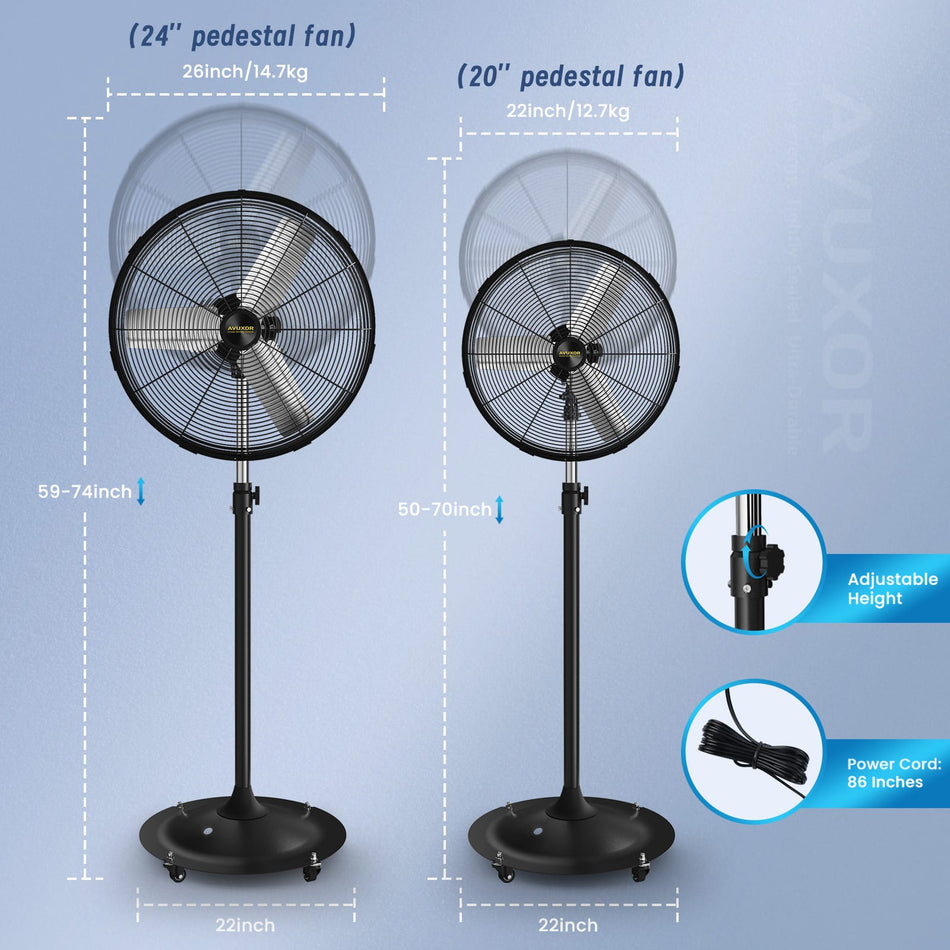 AVUXOR Outdoor Pedestal Fan, 4 Speed Oscillating Pedestal Fan with All Sealed Brushless DC Motor, Outdoor Fans for Patios Waterproof, Heavy Duty Industrial Fan for Commercial, Garage, Warehouse, Factory
