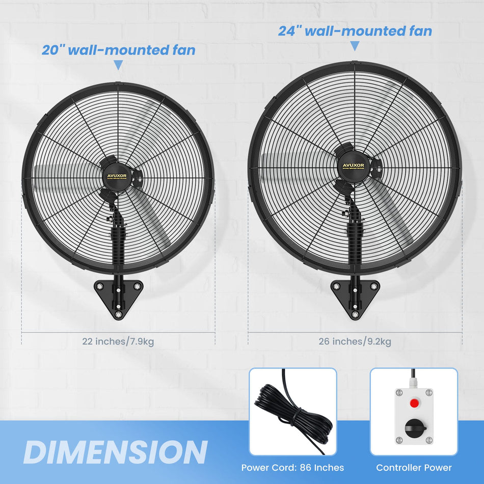 AVUXOR Outdoor Wall Mount Fan, 4 Speed Oscillating Wall Fan with All Sealed Brushless DC Motor, Heavy Duty Industrial Fans, Waterproof Fans